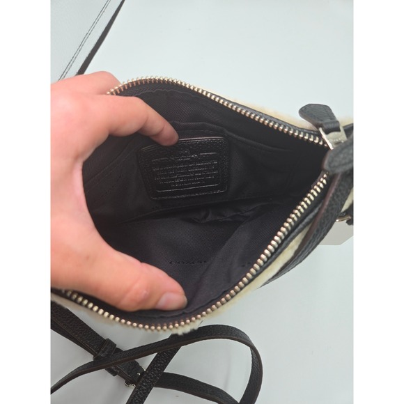 COACH Shearling Leather Crossbody Bag Black Studded Purse Designer - Picture 6 of 8